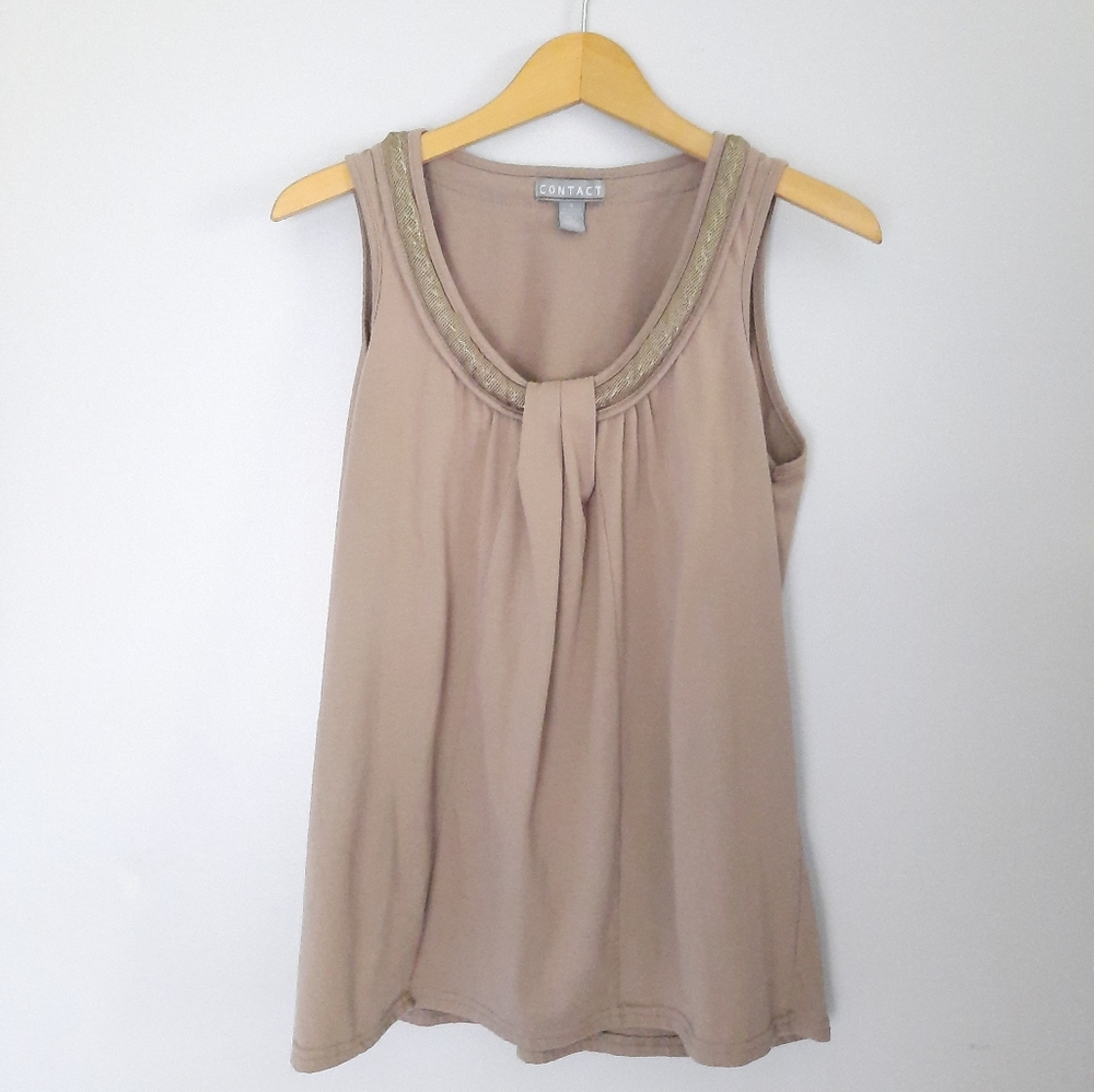 Contact Tan Scoop Neck Chain Detail Sleeveless Top